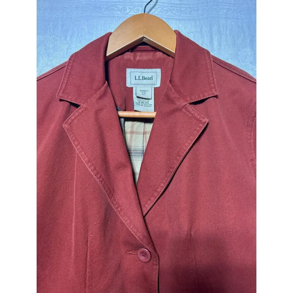 LL Bean Blazer XS PET Rust Corduroy Jacket Equestrian Western Lined Burnt Orange